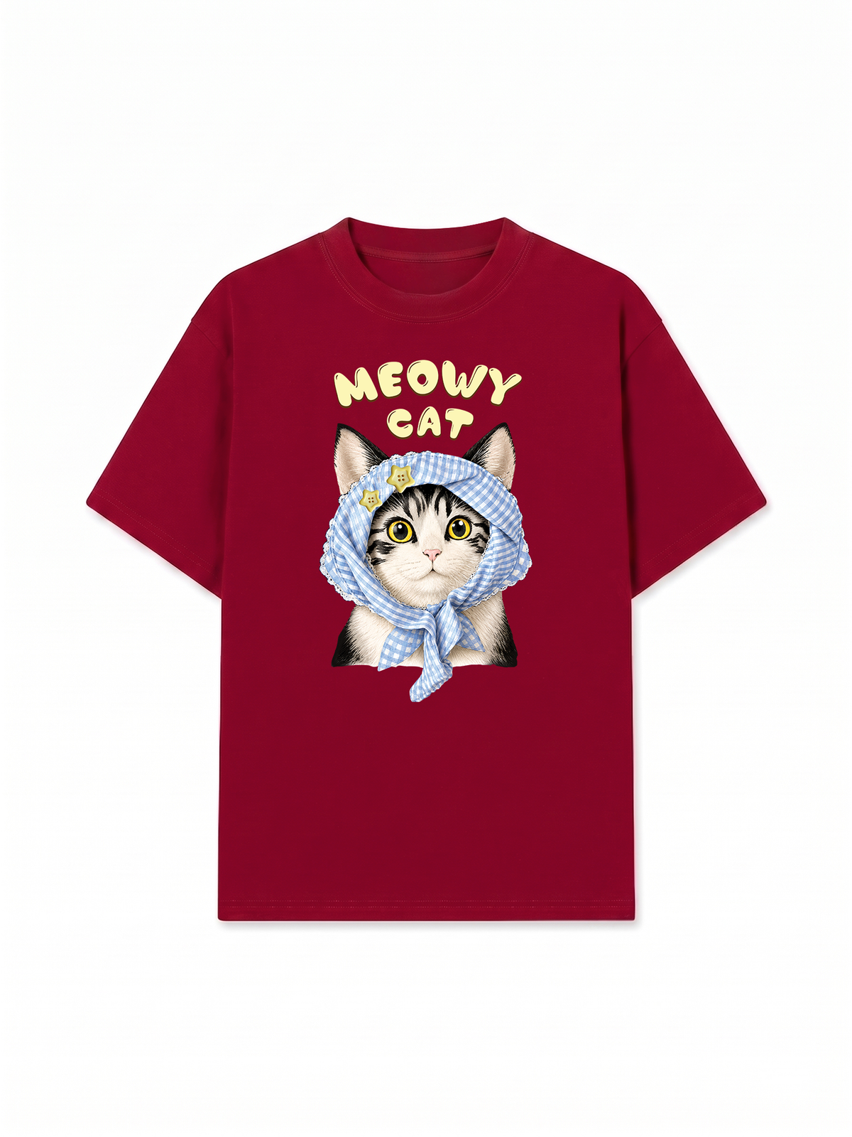 Áo Thun Relaxed Fit Blue Plaid Meowy Cat