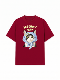 Áo Thun Relaxed Fit Blue Plaid Meowy Cat