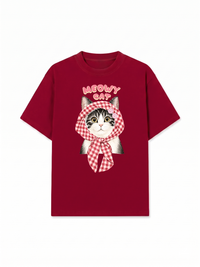 Áo Thun Relaxed Fit Meowy Cat Pink Plaid