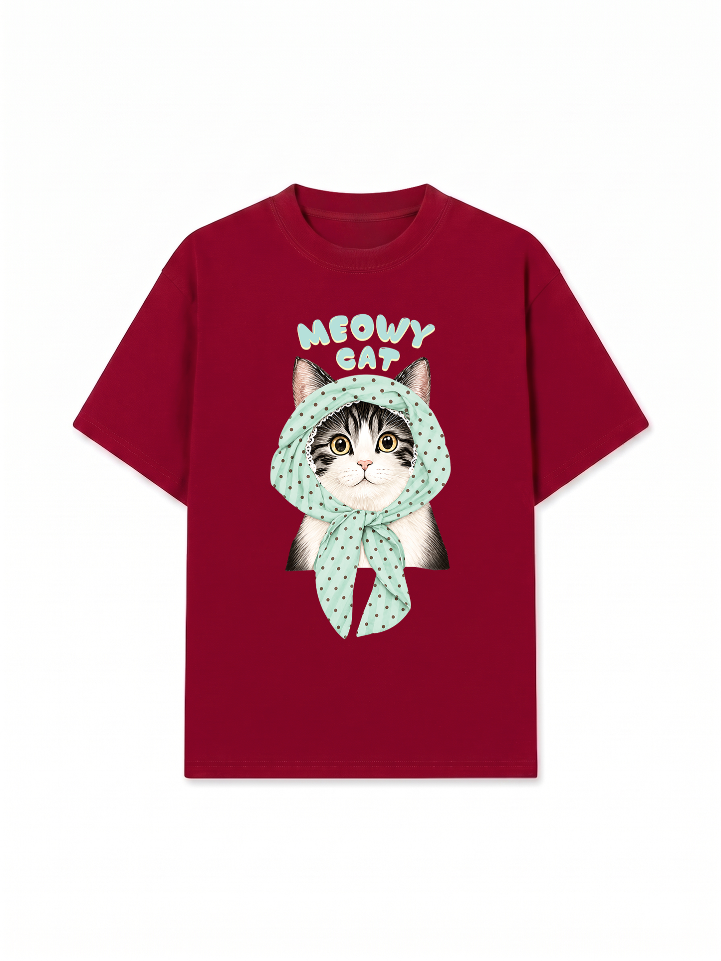 Áo Thun Relaxed Fit Meowy Cat Blue Tiffany Dots