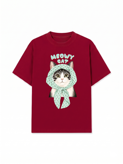 Áo Thun Relaxed Fit Meowy Cat Blue Tiffany Dots