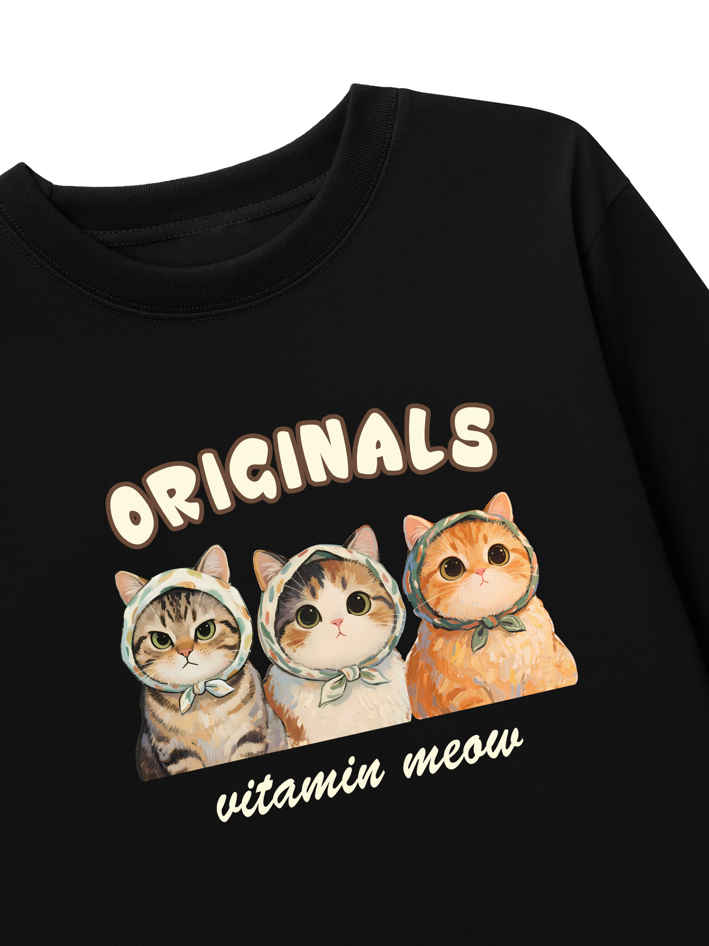 Áo Thun Dài Tay Cute Three Cat Vitamin Meow