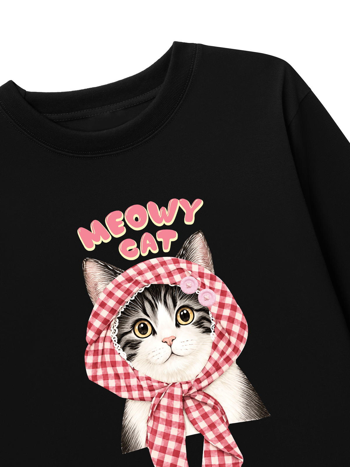 Áo Thun Dài Tay Meowy Cat Pink Plaid
