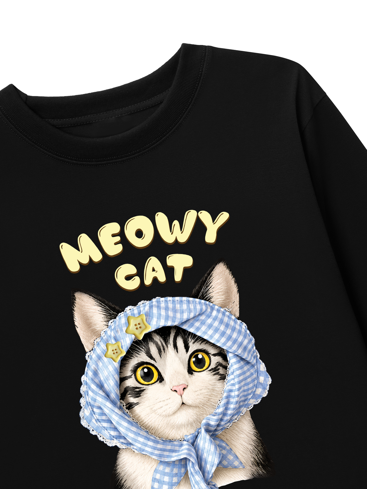 Áo Thun Dài Tay Blue Plaid Meowy Cat