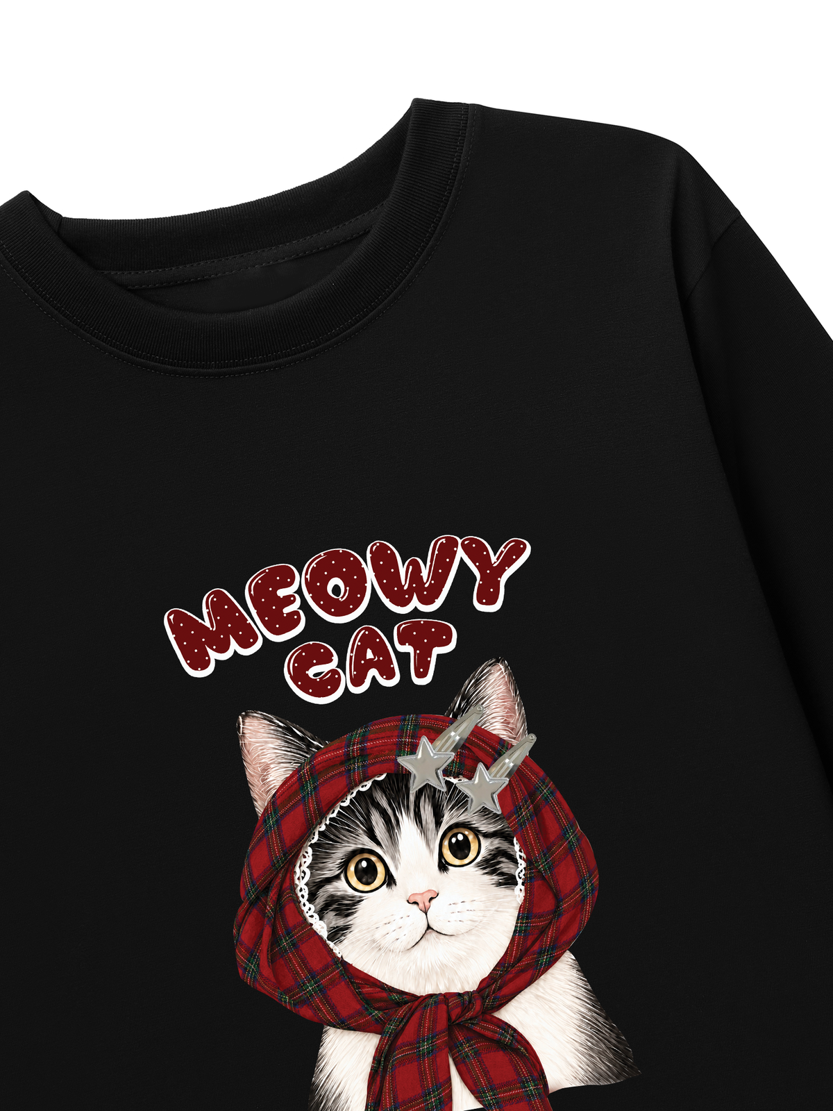 Áo Thun Dài Tay  Meowy Cat Red Xmas Plaid