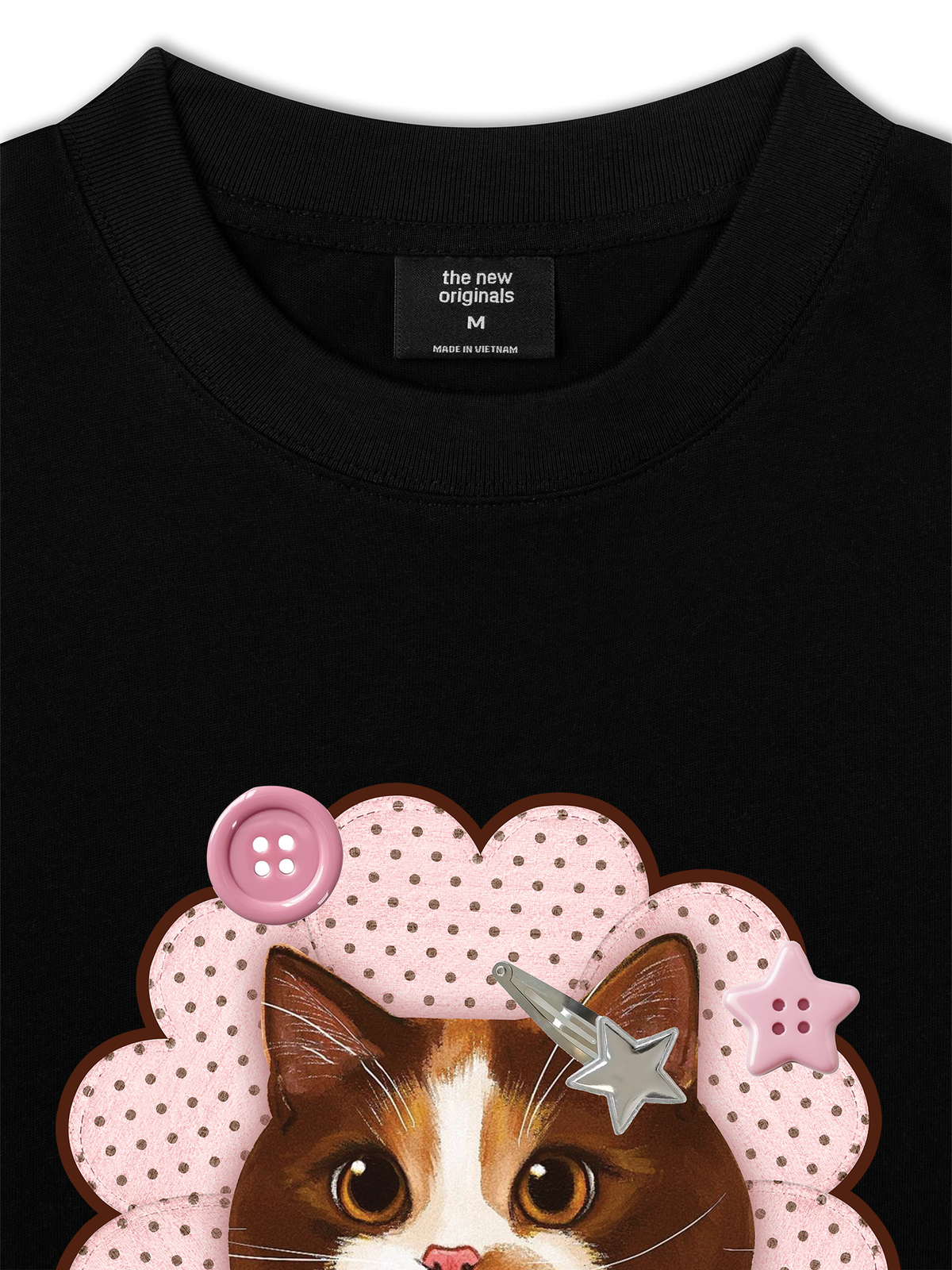 Áo Thun Relaxed Fit Cute Pink Flower Cat