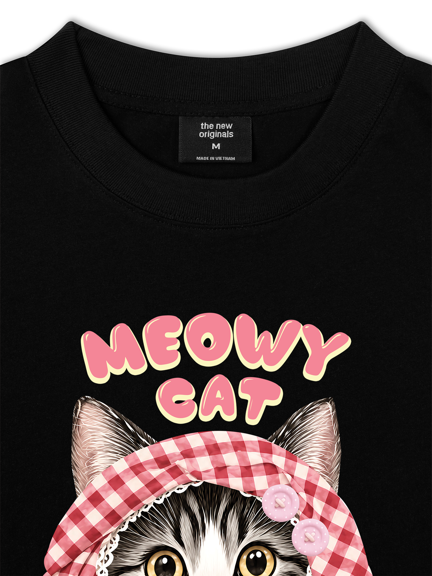 Áo Thun Relaxed Fit Meowy Cat Pink Plaid