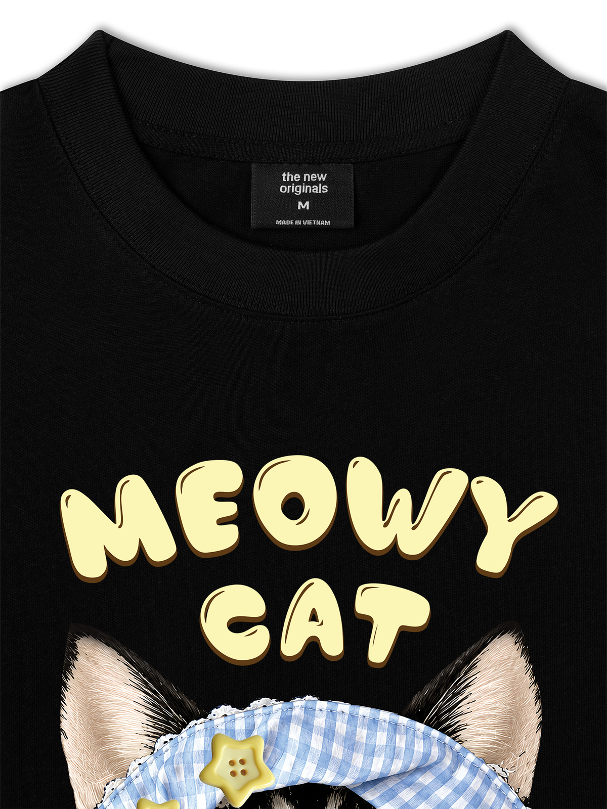 Áo Thun Relaxed Fit Blue Plaid Meowy Cat