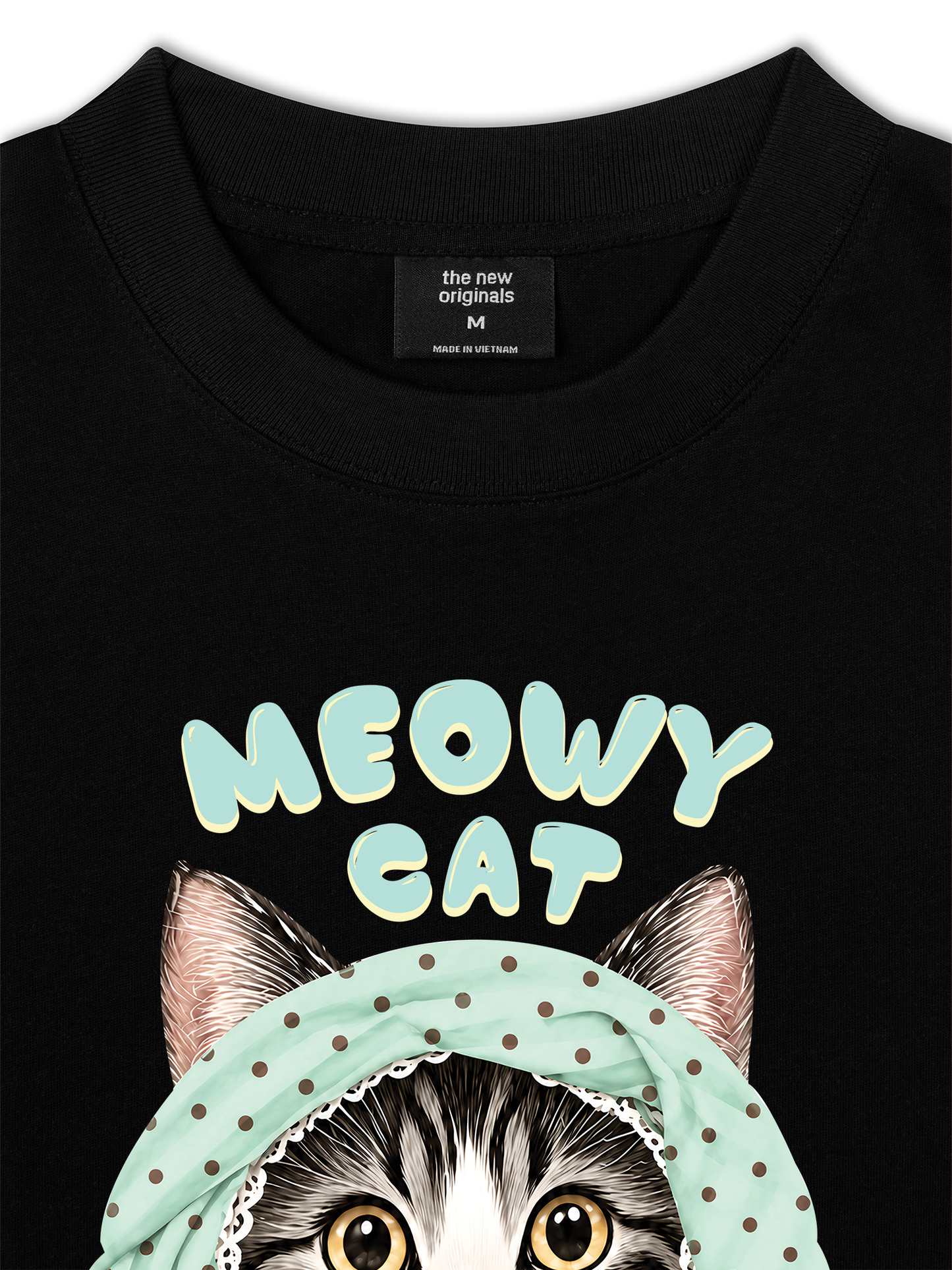 Áo Thun Relaxed Fit Meowy Cat Blue Tiffany Dots