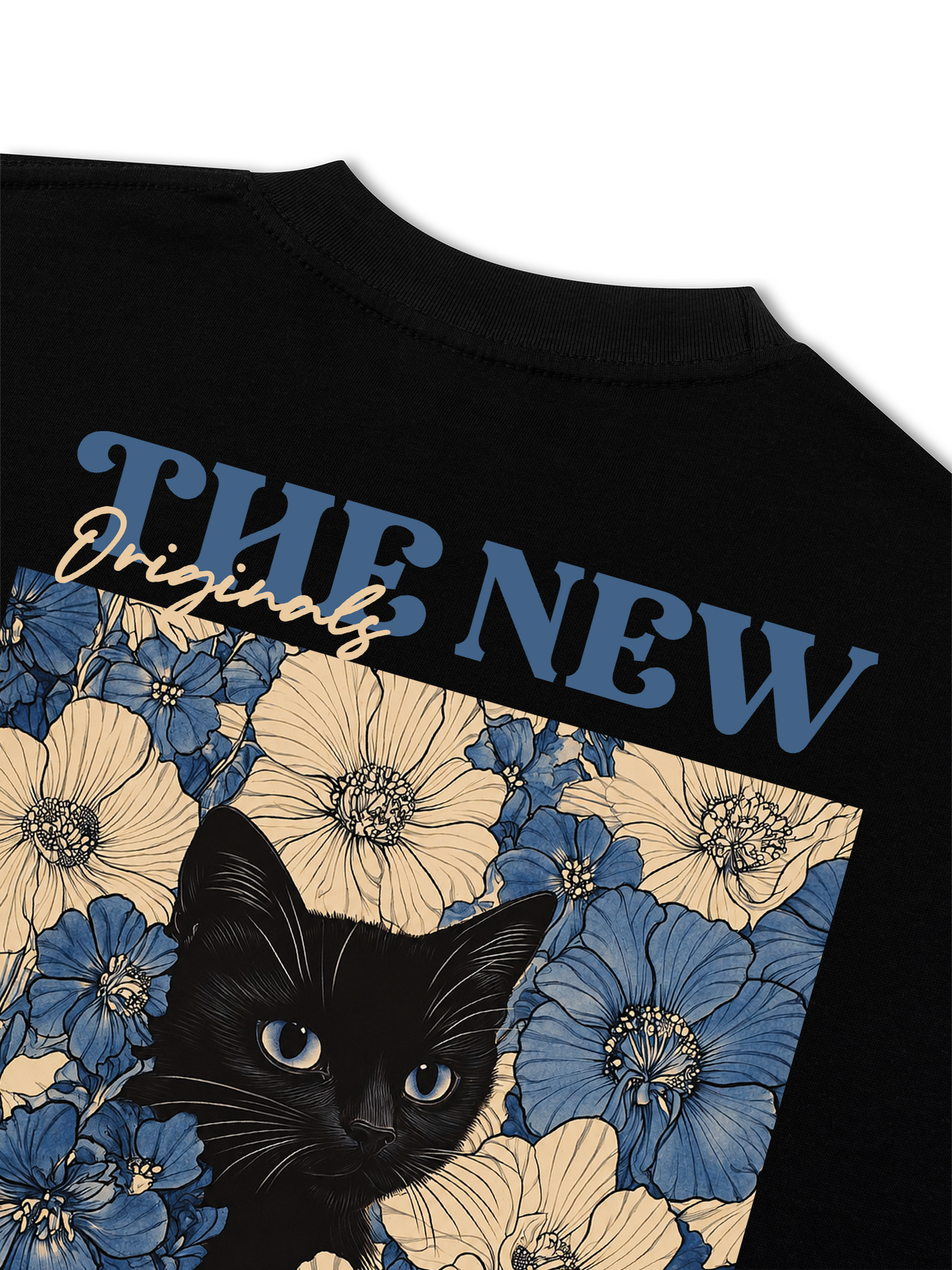 Áo Thun Relaxed Fit Blue Flower Cat