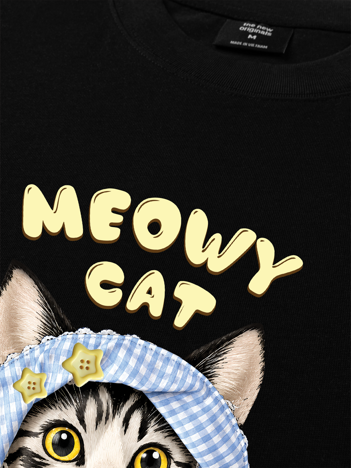Áo Thun Relaxed Fit Blue Plaid Meowy Cat