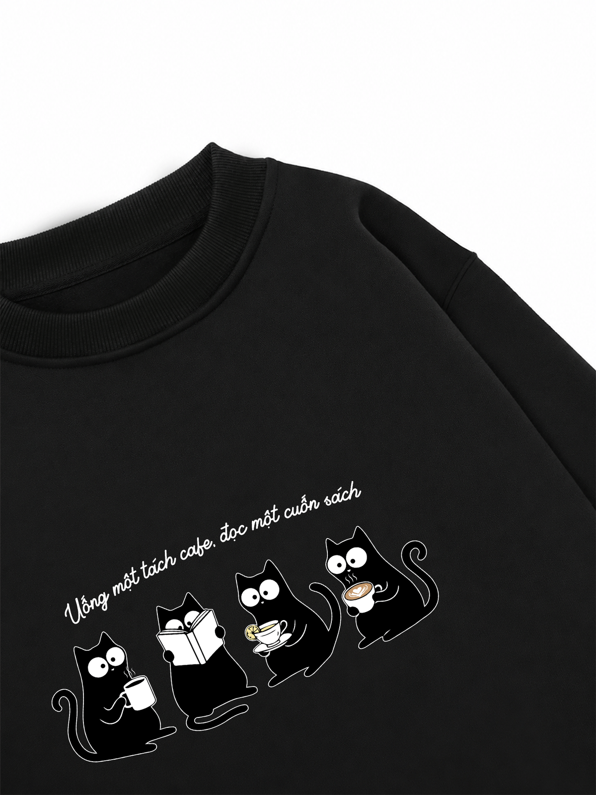 Áo Sweater Nỉ Hai Da Uống Một Tách Cafe Đọc 1 Cuốn Sách
