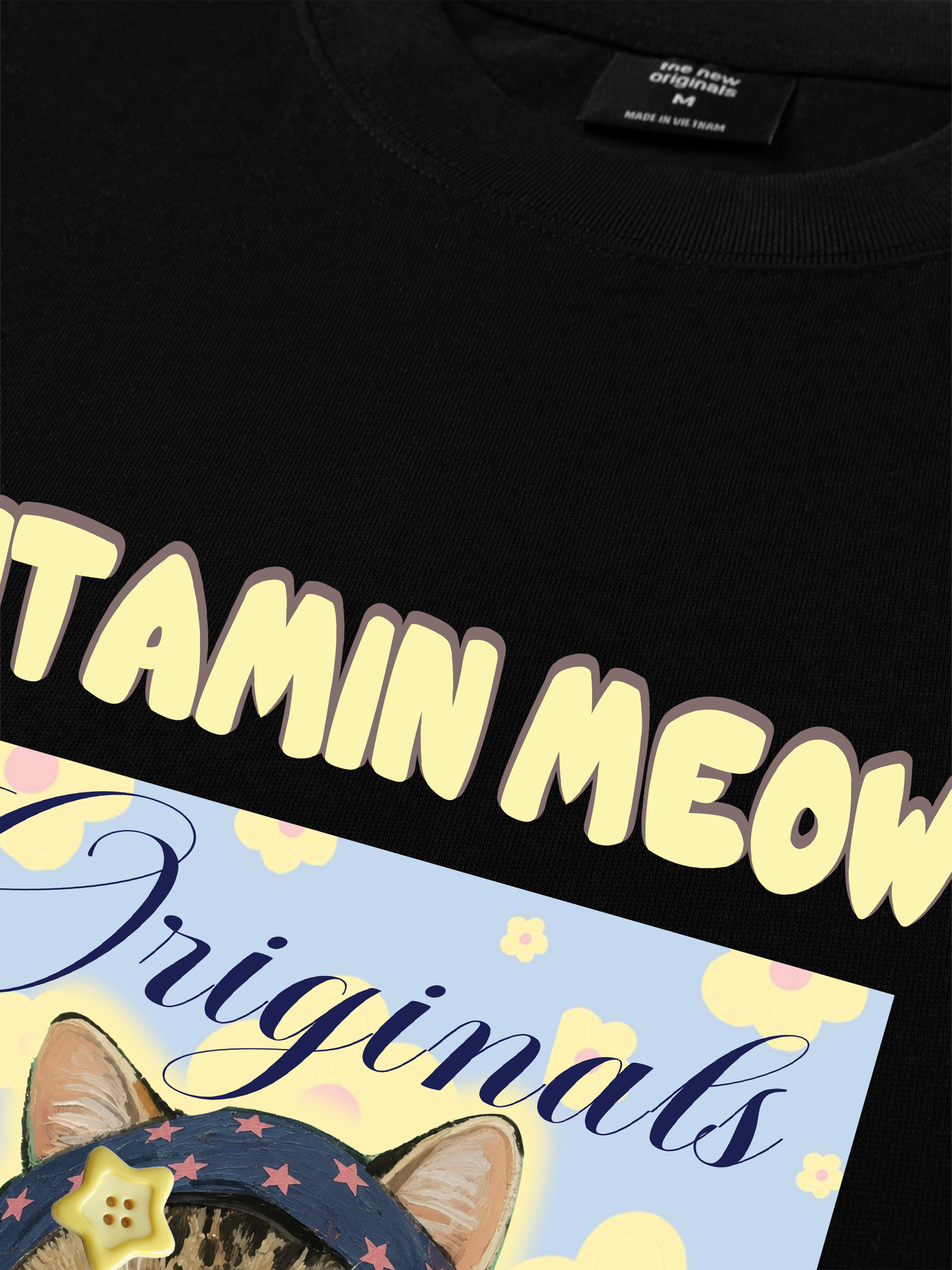 Áo Thun Relaxed Fit Cutie Vitamin Meow Yellow Flower