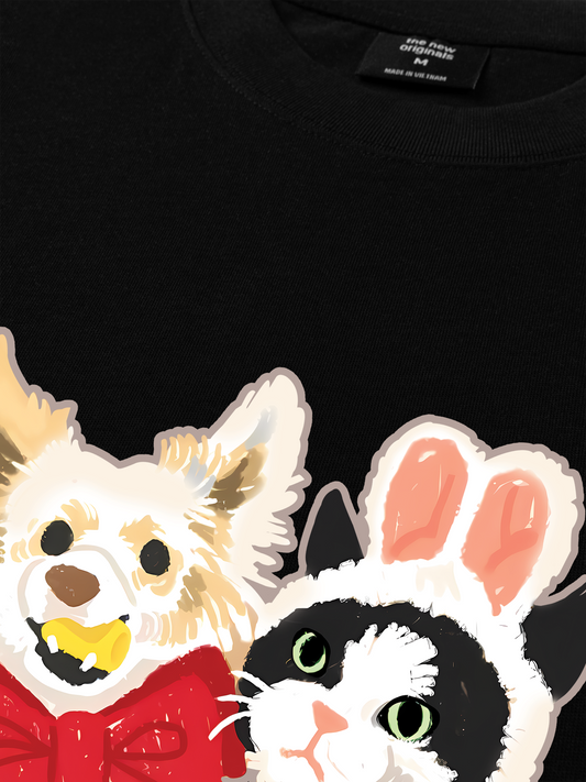 Áo Thun Relaxed Fit Animal Mood Bestie Puppy And Meow