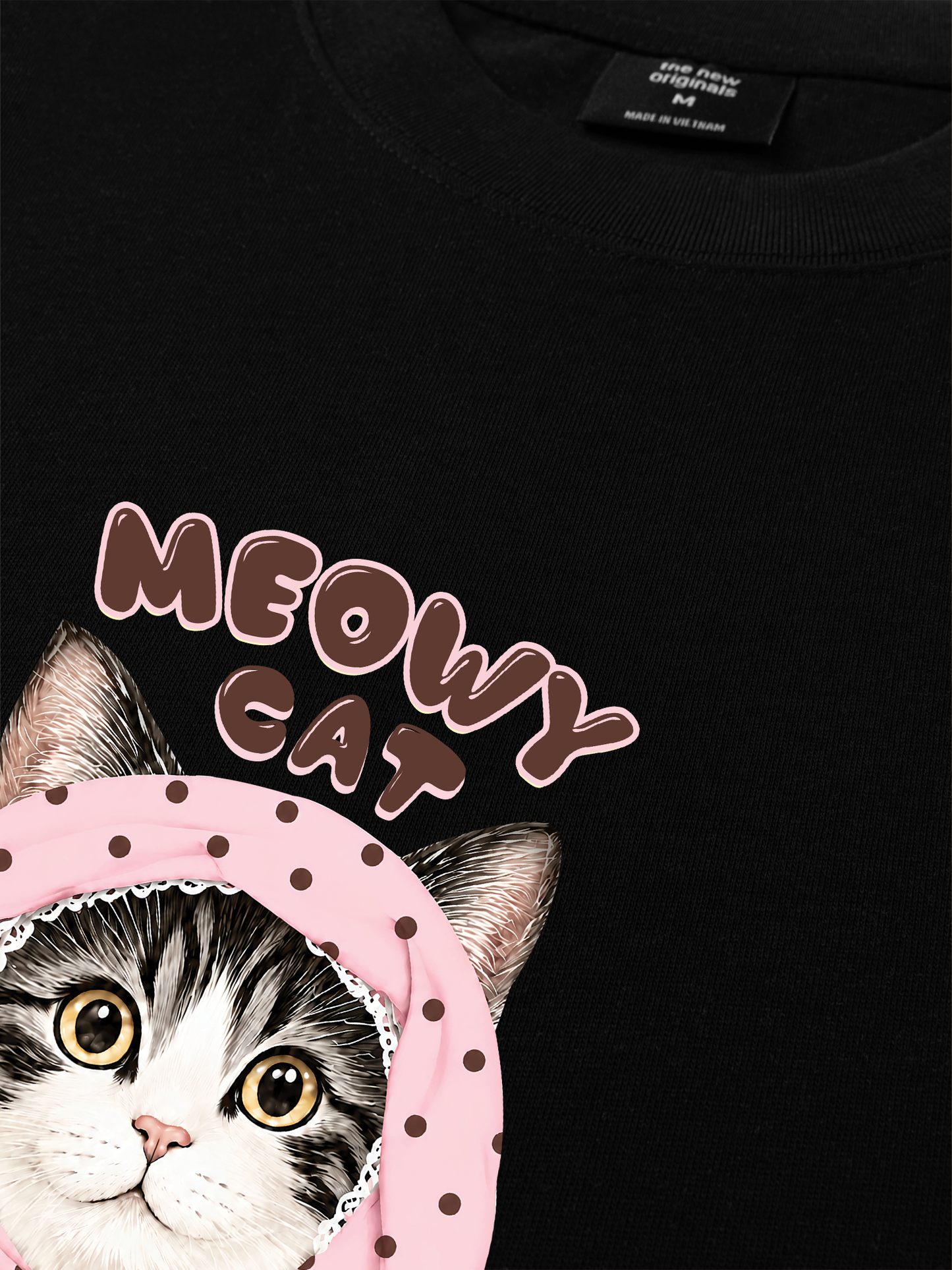 Áo Thun Relaxed Fit Meowy Cat Pink Polka