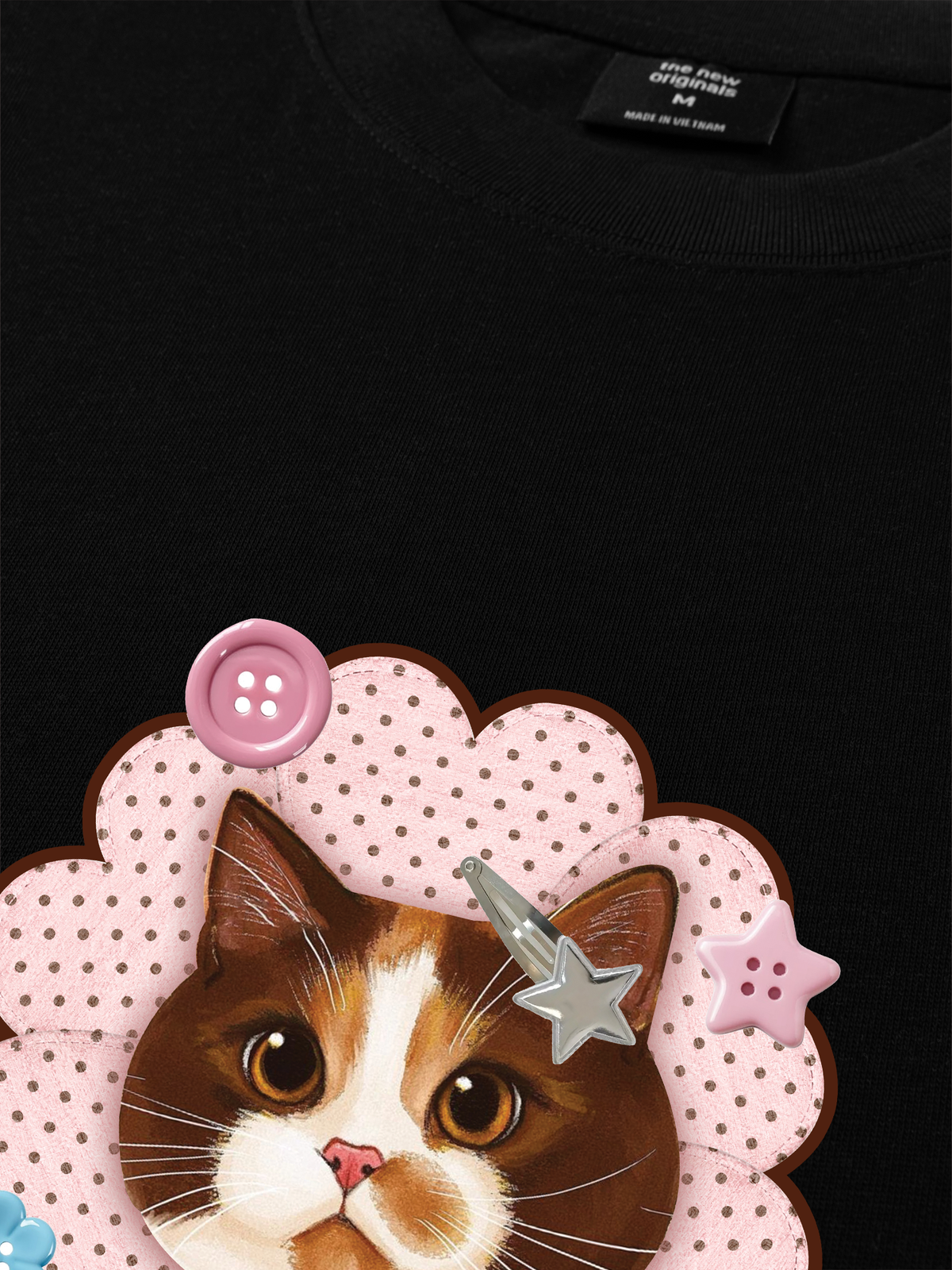 Áo Thun Relaxed Fit Cute Pink Flower Cat