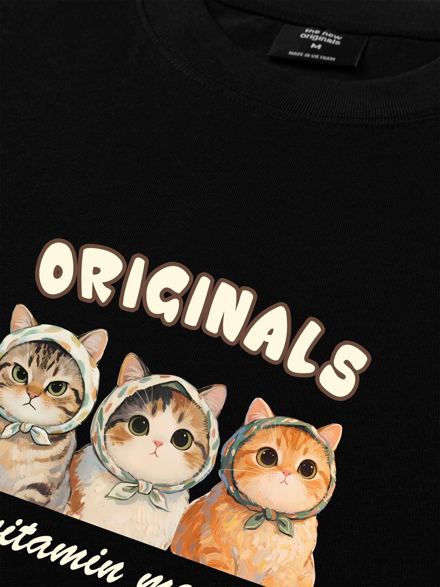 Áo Thun Relaxed Fit Cute Three Cat Vitamin Meow