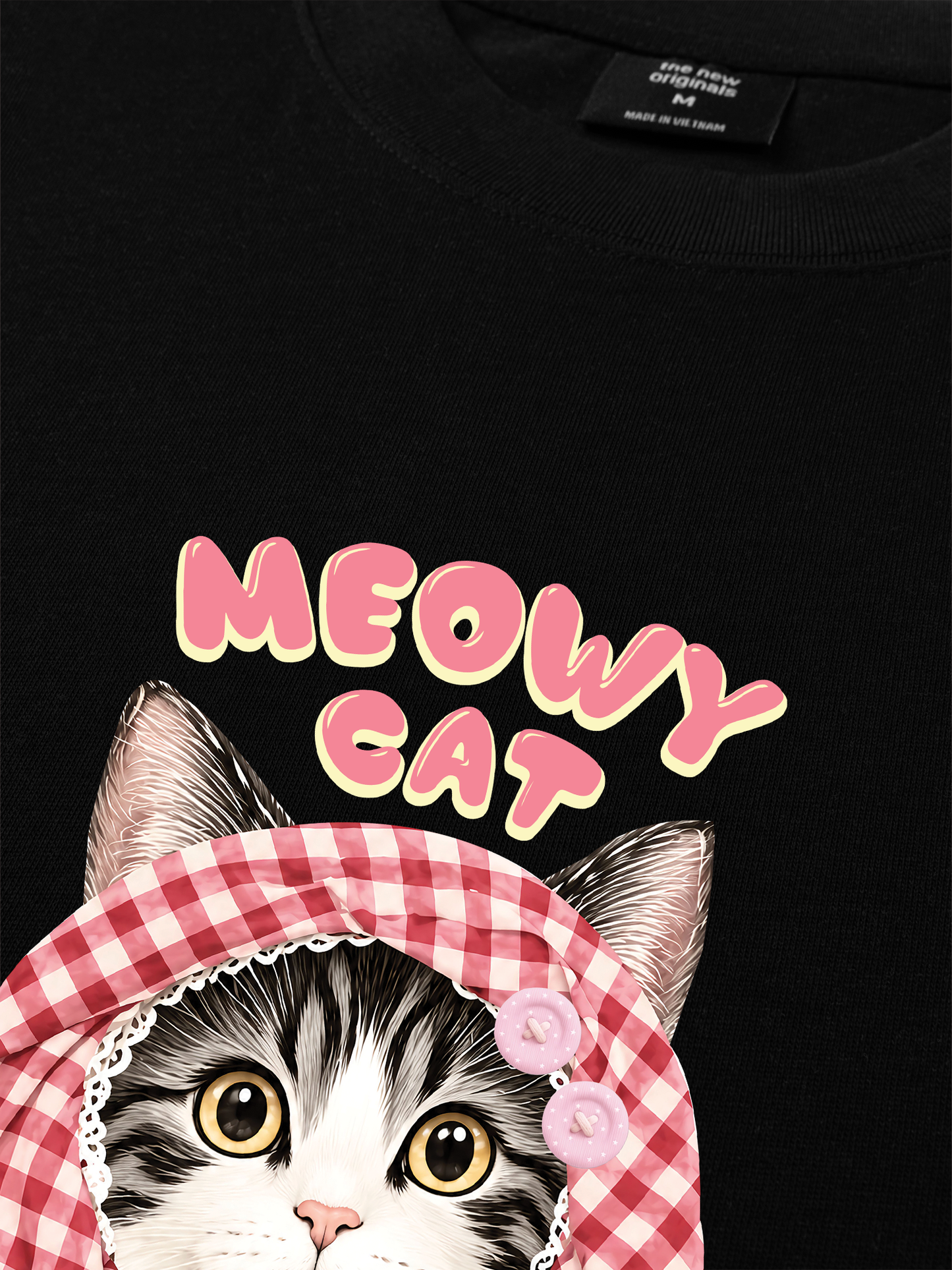 Áo Thun Relaxed Fit Meowy Cat Pink Plaid