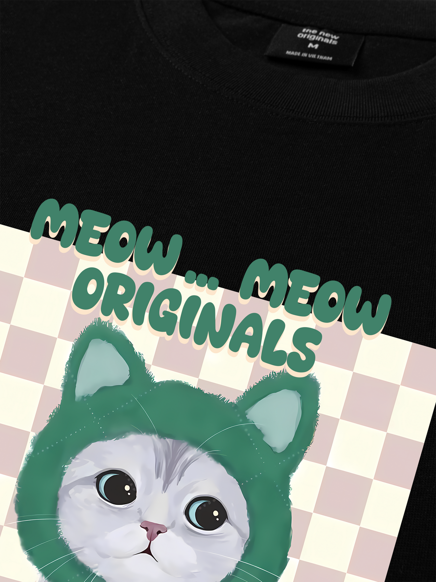 Áo Thun Relaxed Fit Animal Mood Meow Green Pink