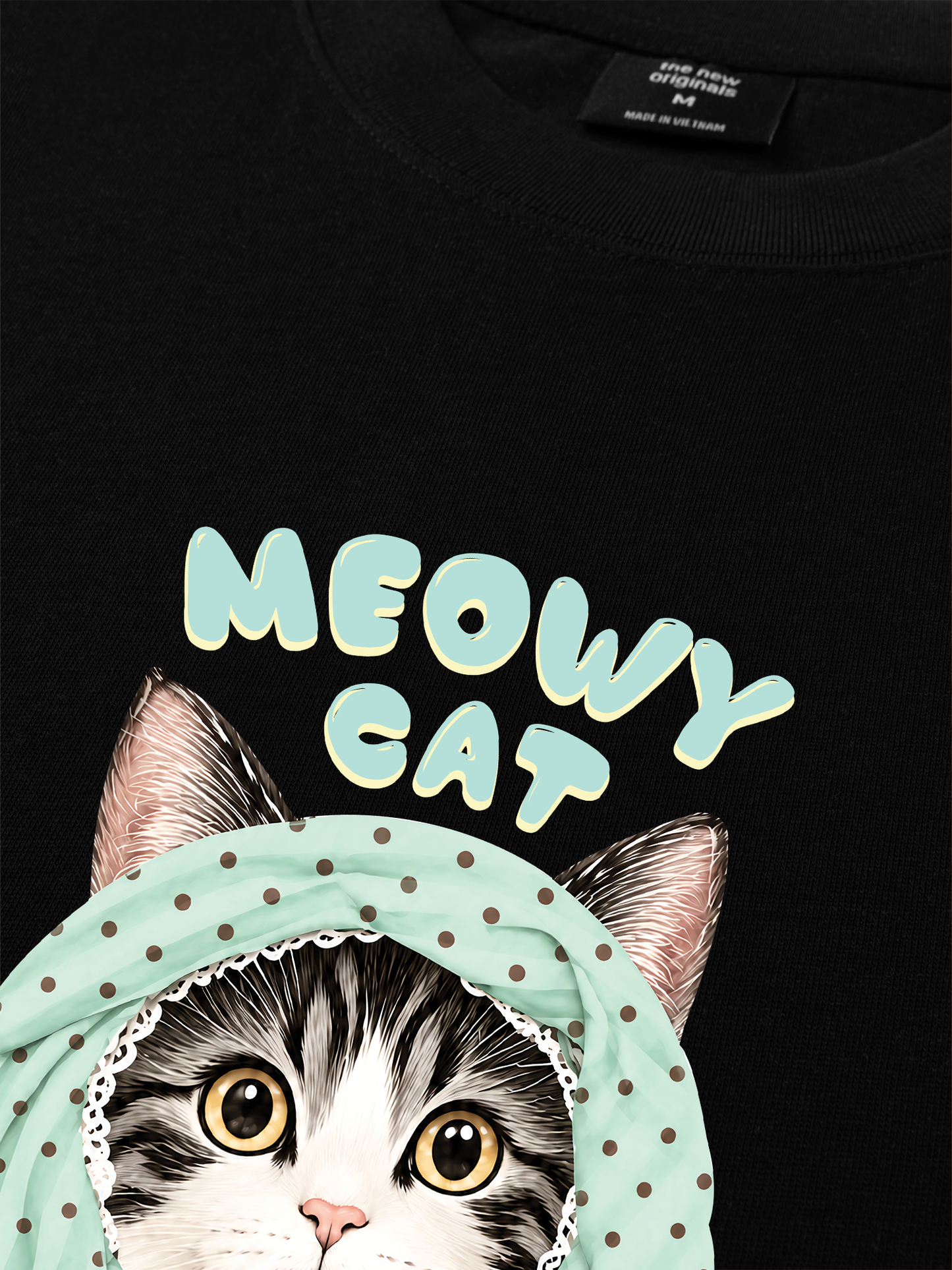 Áo Thun Relaxed Fit Meowy Cat Blue Tiffany Dots