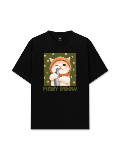 Áo Thun Relaxed Fit Green Fish Meow trước