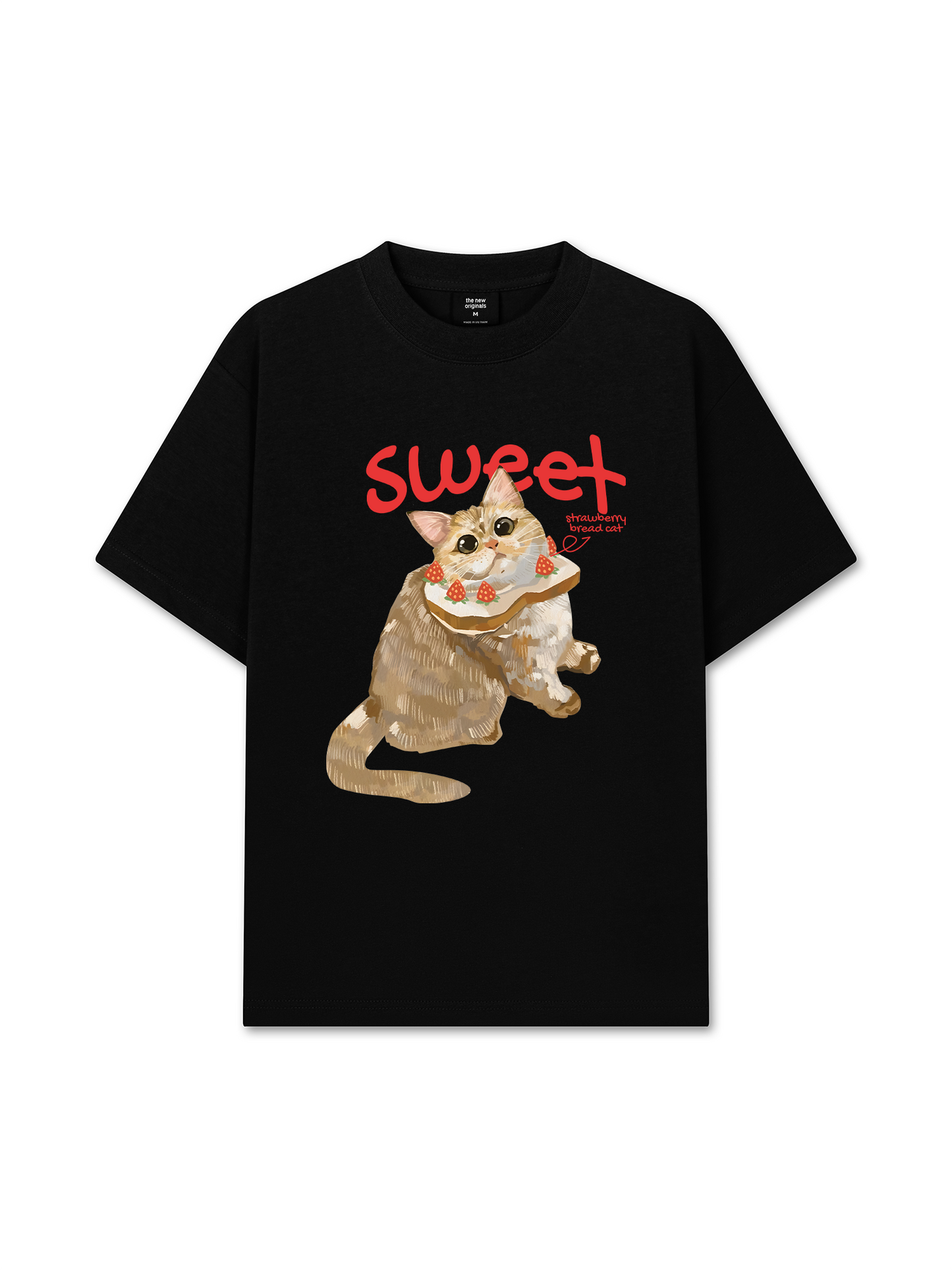 Áo Thun Relaxed Fit Animal Mood Strawberry Bread Cat
