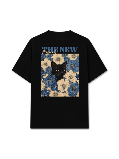 Áo Thun Relaxed Fit Blue Flower Cat