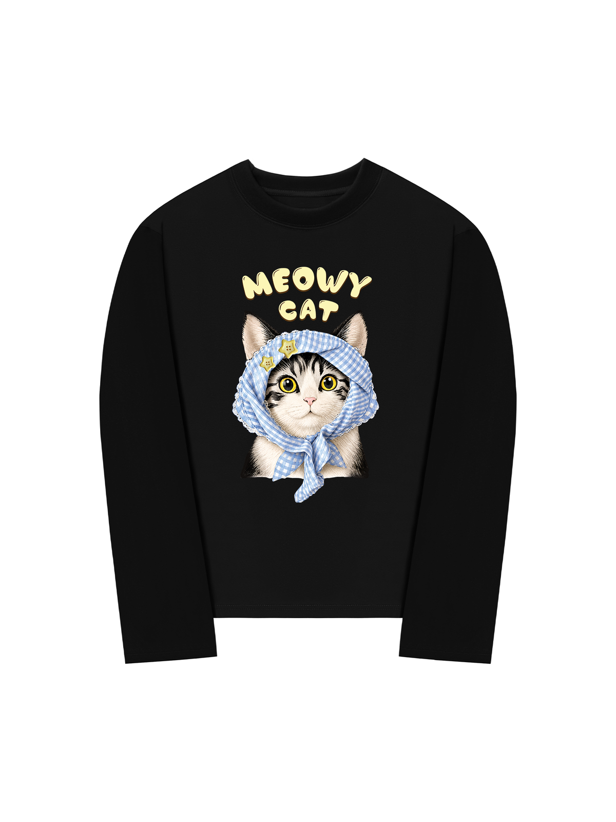 Áo Thun Dài Tay Blue Plaid Meowy Cat