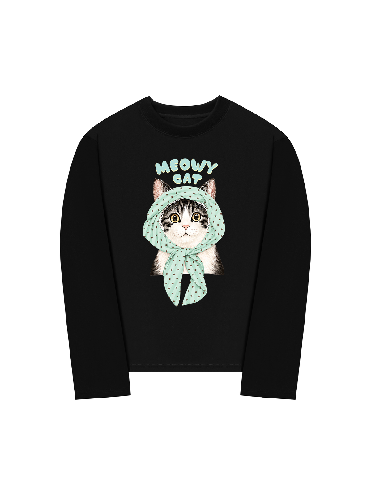 Áo Thun Dài Tay Meowy Cat Blue Tiffany Dots