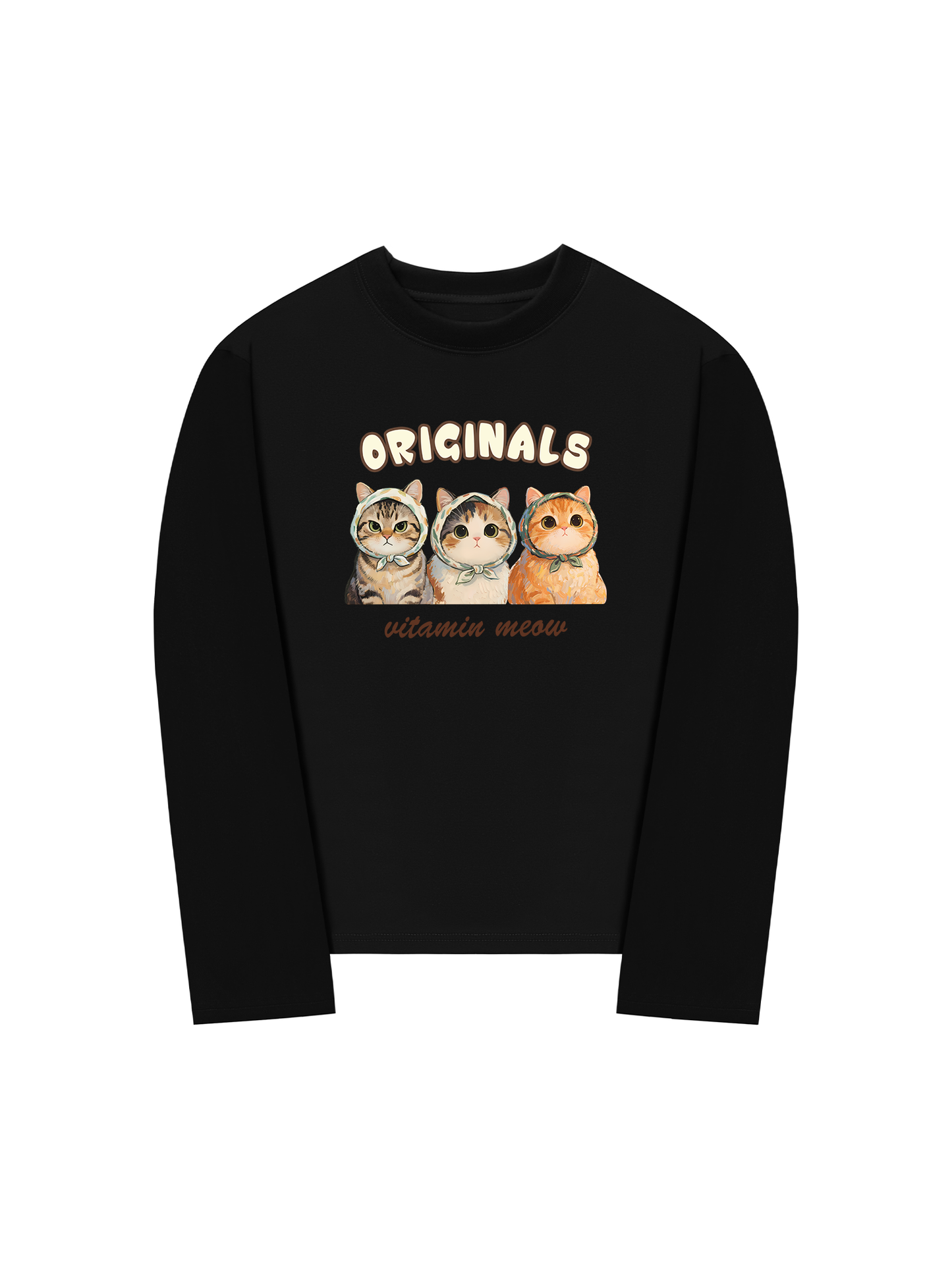 Áo Thun Dài Tay Cute Three Cat Vitamin Meow