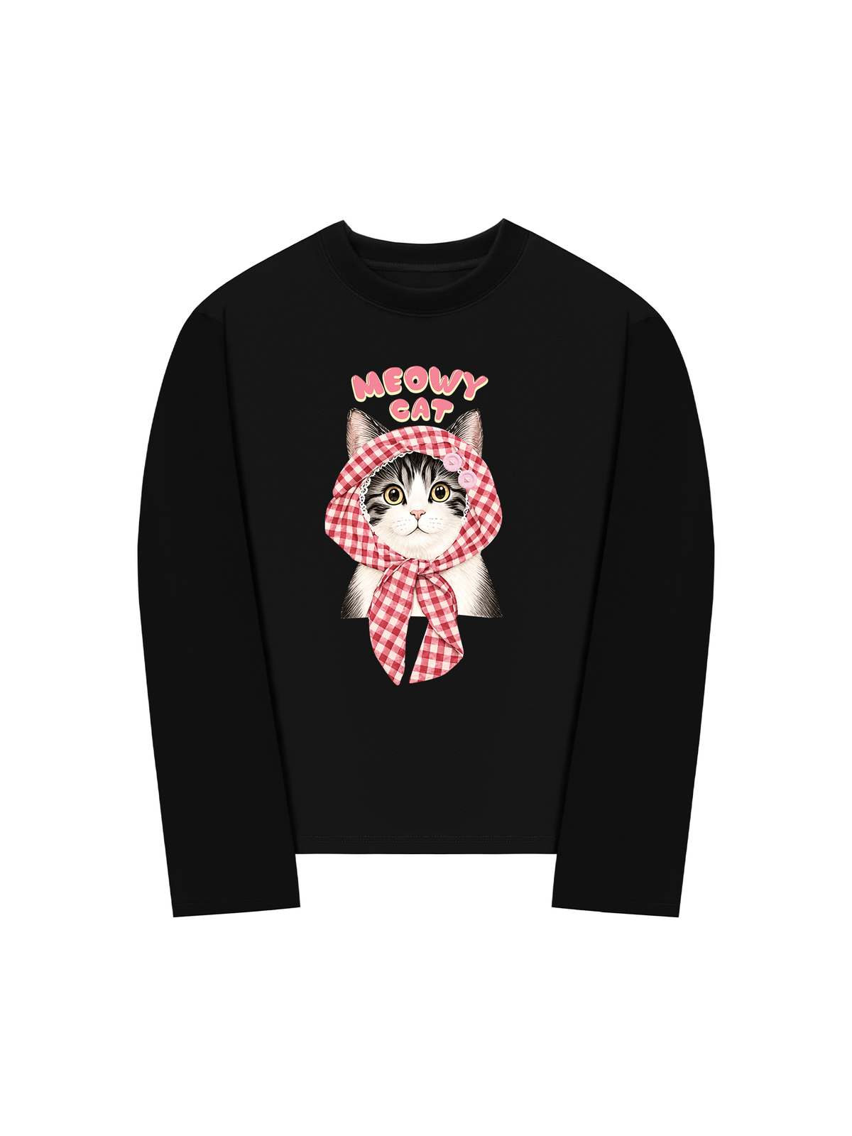 Áo Thun Dài Tay Meowy Cat Pink Plaid