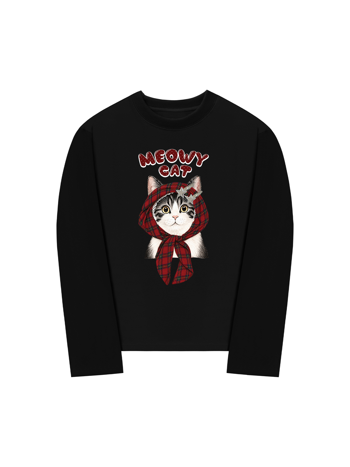 Áo Thun Dài Tay  Meowy Cat Red Xmas Plaid