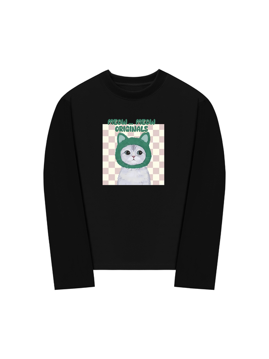 Áo Thun Dài Tay Animal Mood Meow Green Pink