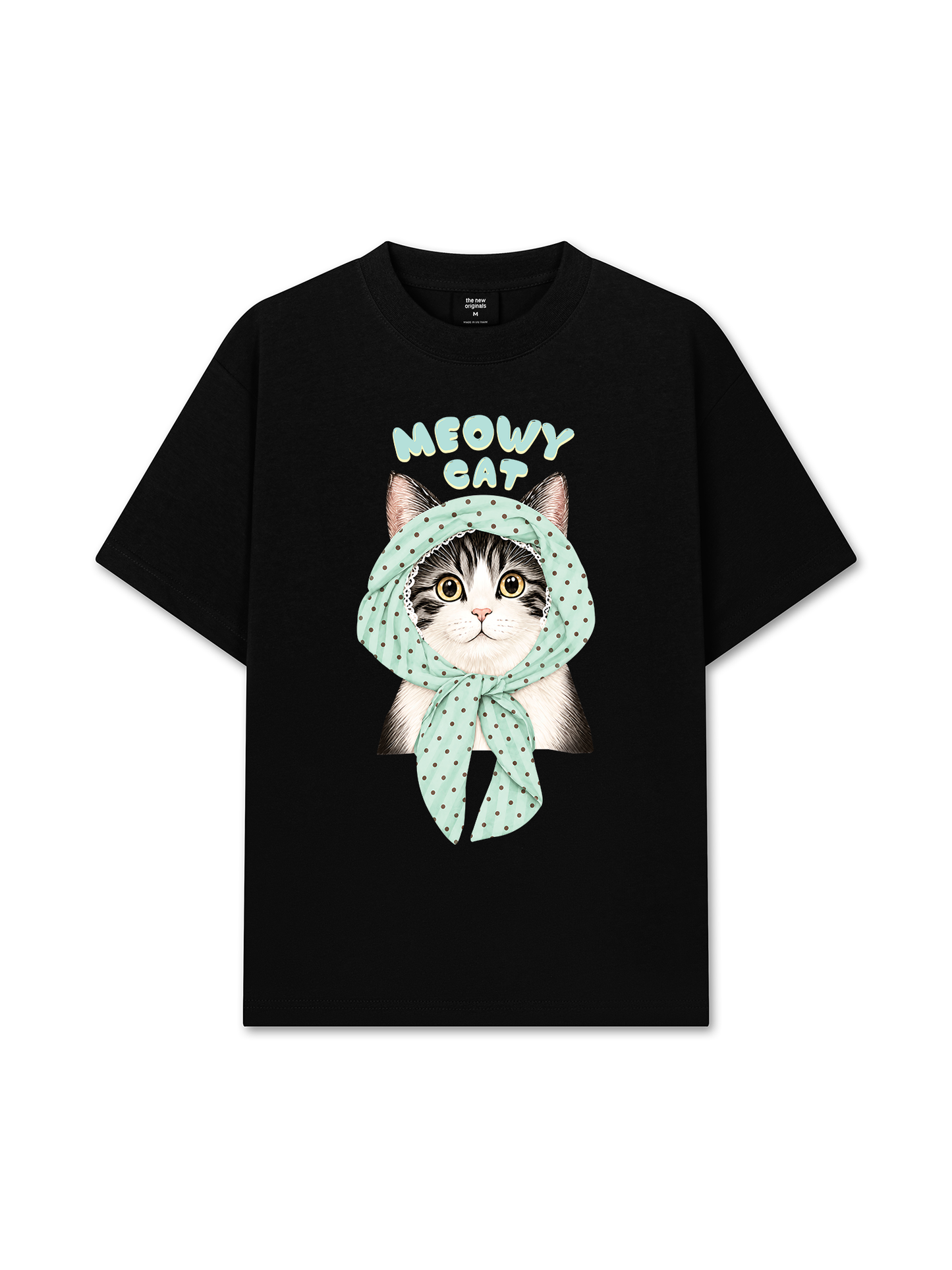 Áo Thun Relaxed Fit Meowy Cat Blue Tiffany Dots