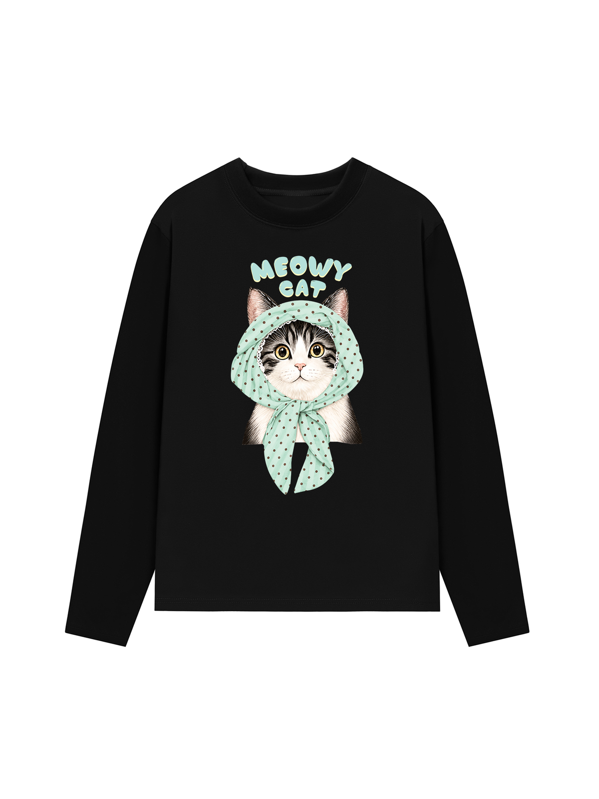 Áo Thun Dài Tay Meowy Cat Blue Tiffany Dots