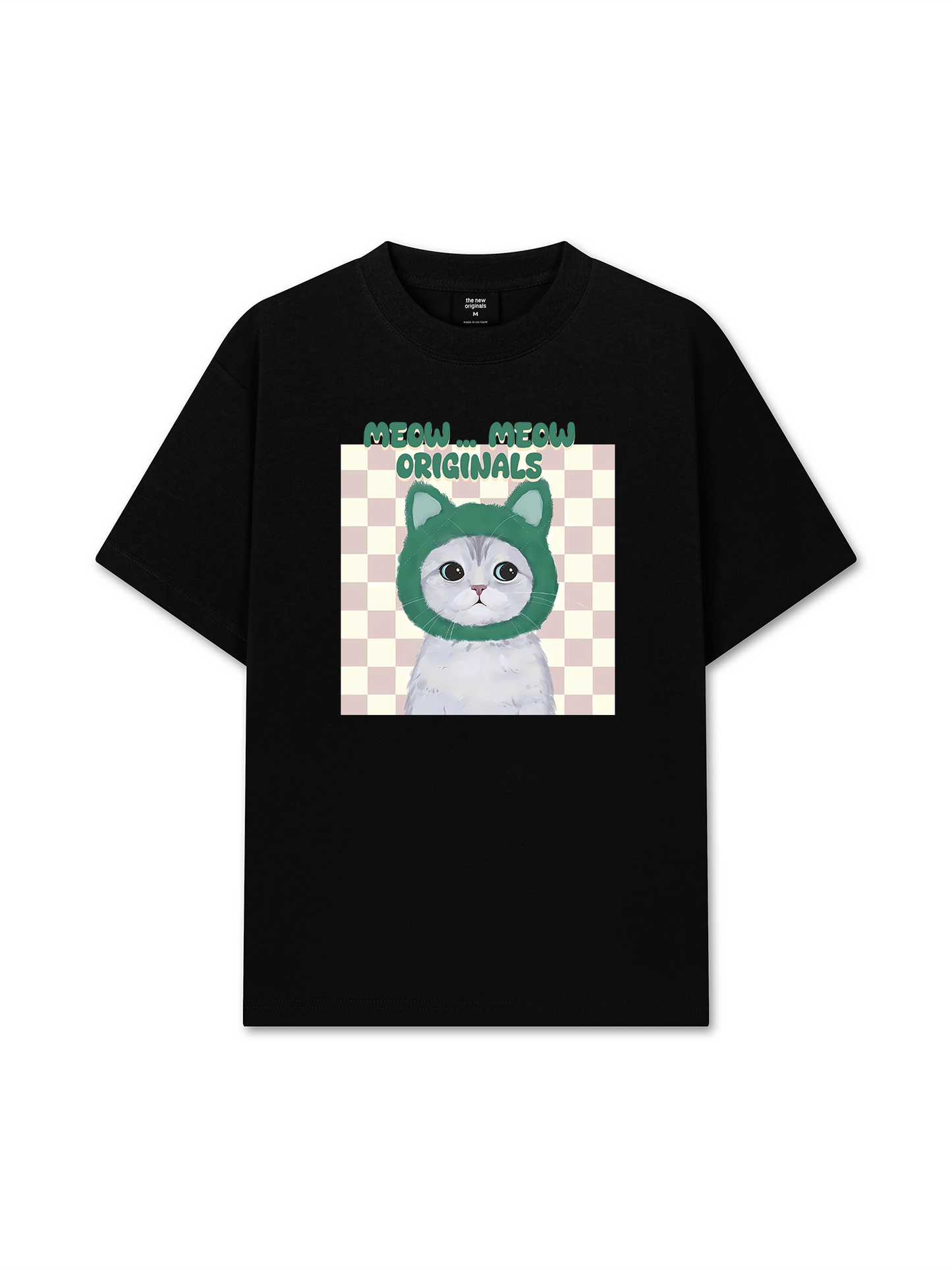 Áo Thun Relaxed Fit Animal Mood Meow Green Pink