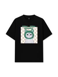 Áo Thun Relaxed Fit Animal Mood Meow Green Pink