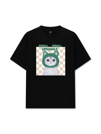 Áo Thun Relaxed Fit Animal Mood Meow Green Pink