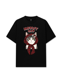 Áo Thun Relaxed Fit Meowy Cat Red Xmas Plaid