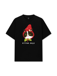 Áo Thun Relaxed Fit Strawberry Meow Kitten Day