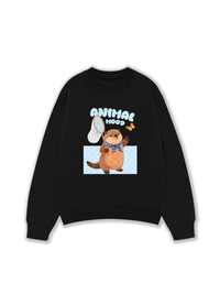 Áo Sweater Nỉ Hai Da Animal Beaver Catches Butterflies