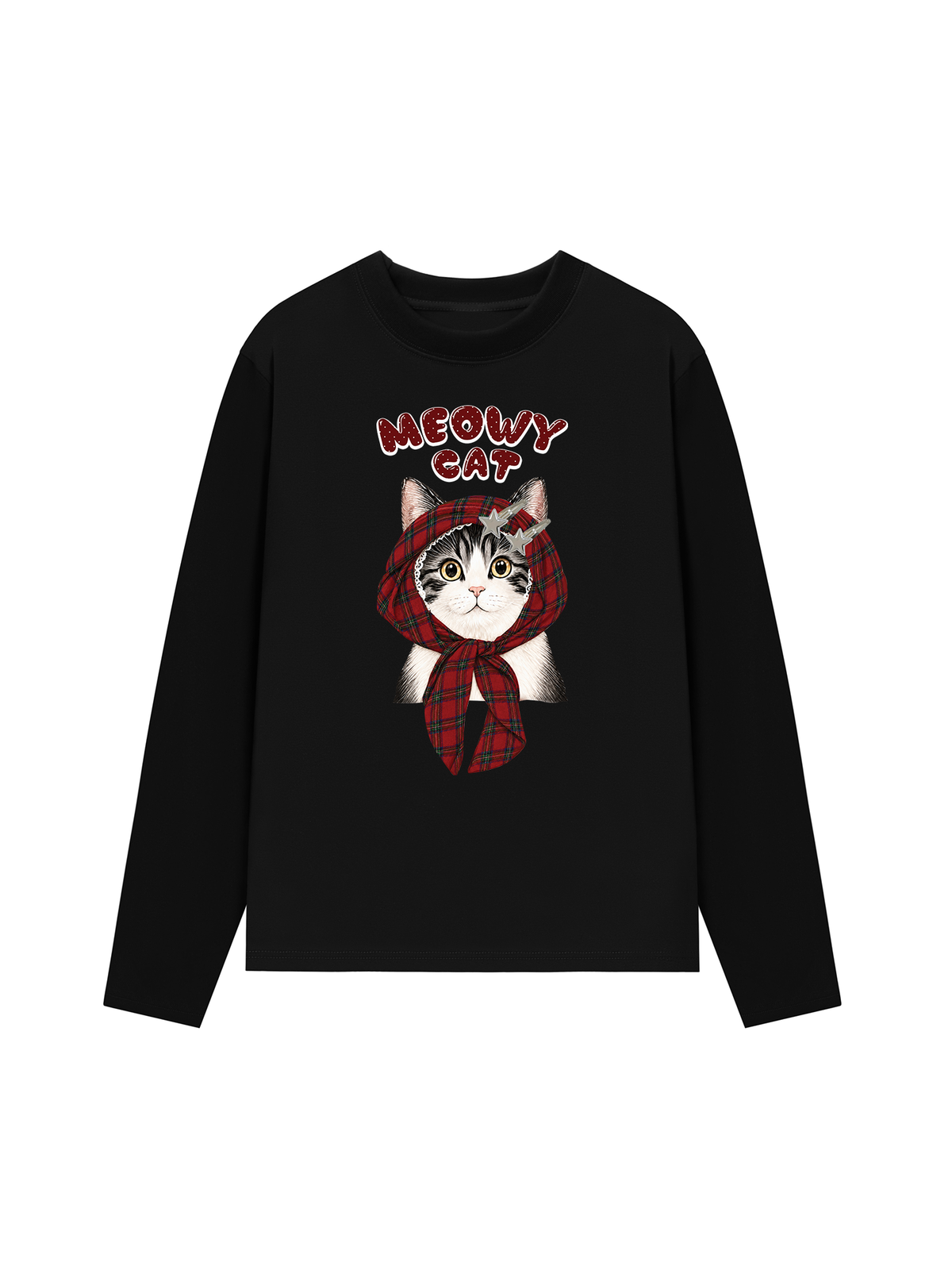 Áo Thun Dài Tay  Meowy Cat Red Xmas Plaid