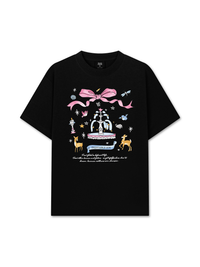 Áo Thun Relaxed Fit Cute Girl Pink Bow And Animal