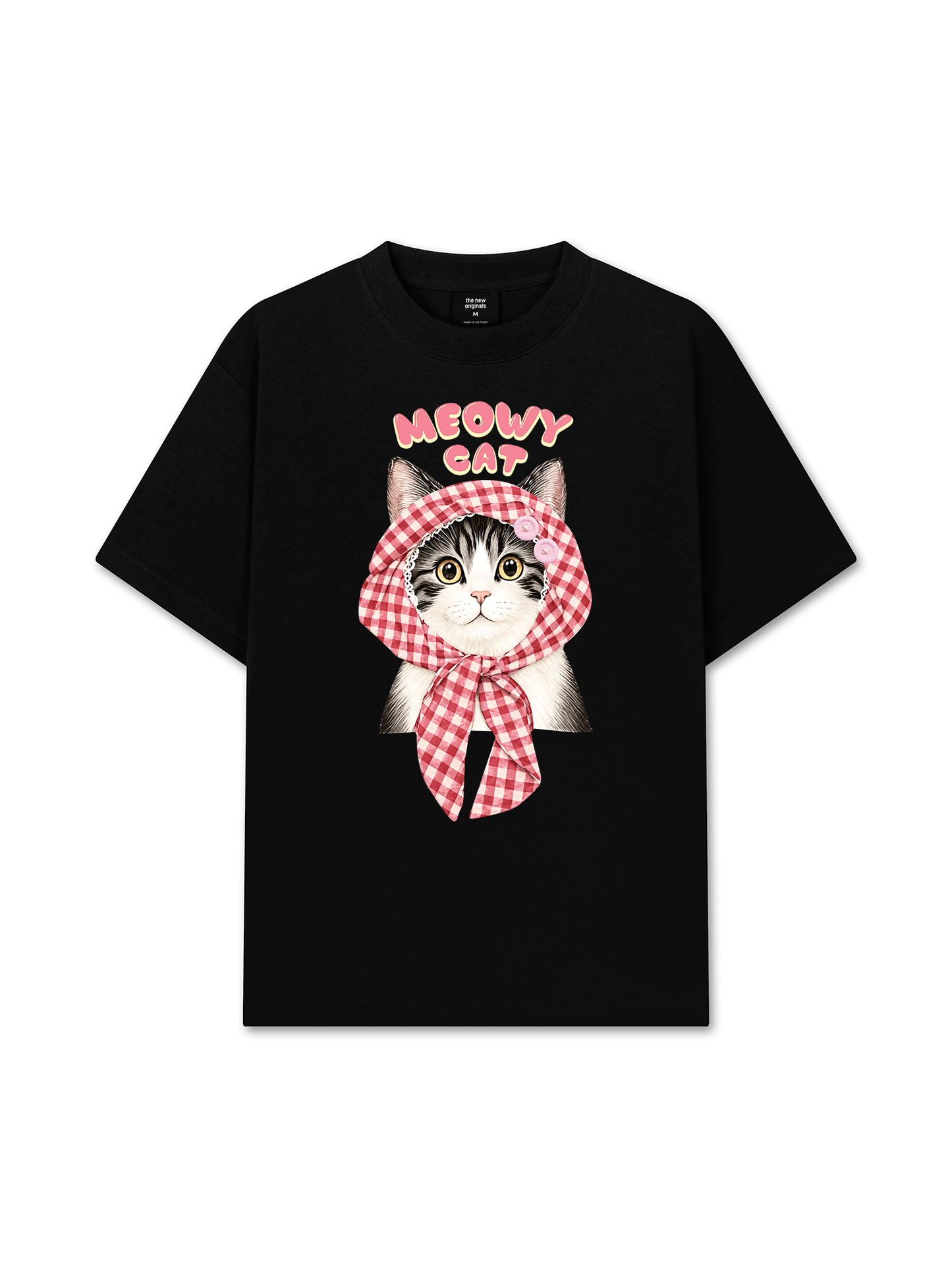 Áo Thun Relaxed Fit Meowy Cat Pink Plaid