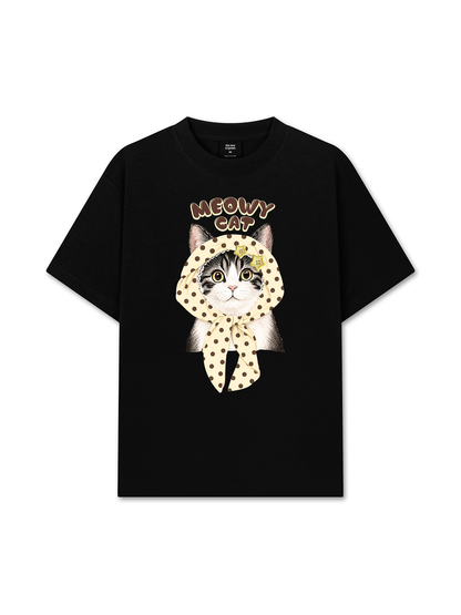Áo Thun Relaxed Fit  Meowy Cat Cream
