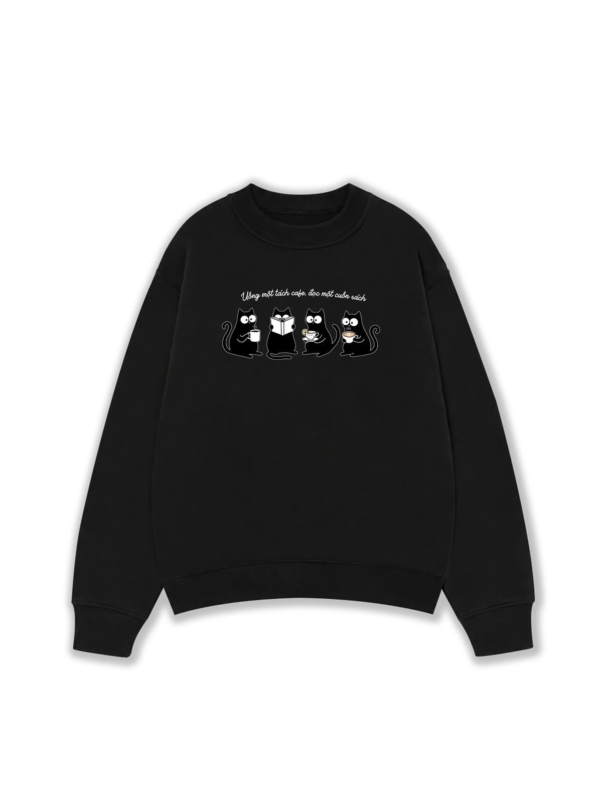 Áo Sweater Nỉ Hai Da Uống Một Tách Cafe Đọc 1 Cuốn Sách