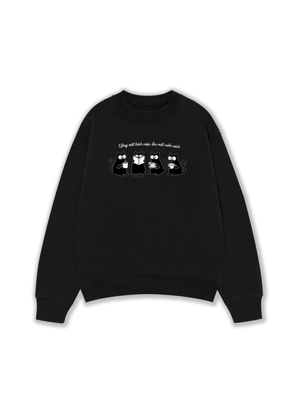 Áo Sweater Nỉ Hai Da Uống Một Tách Cafe Đọc 1 Cuốn Sách