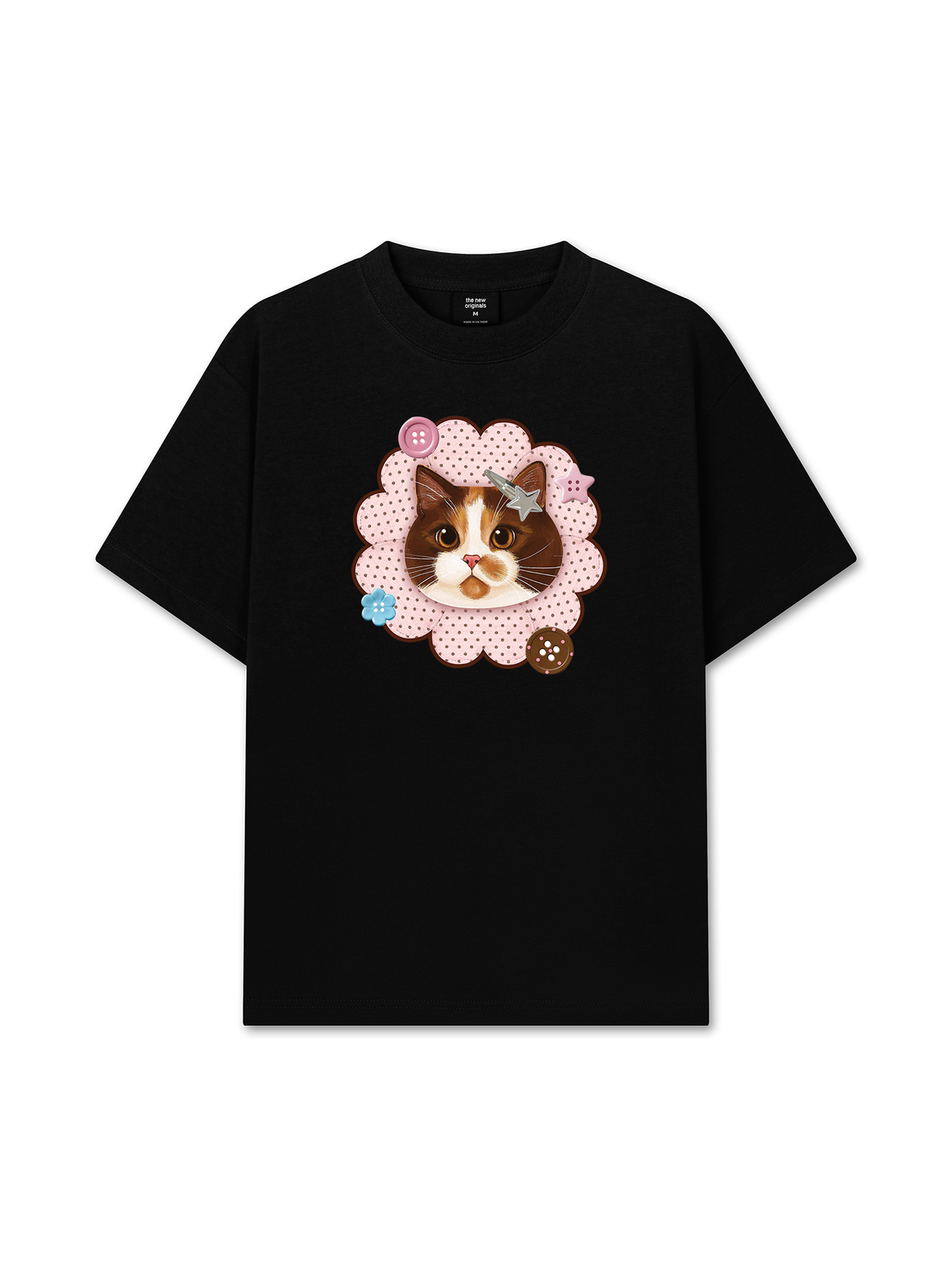 Áo Thun Relaxed Fit Cute Pink Flower Cat