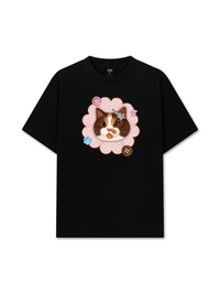 Áo Thun Relaxed Fit Cute Pink Flower Cat