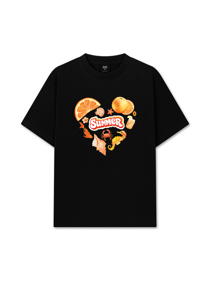 Áo Thun Relaxed Fit Summer Vibes Heart Orange Summer
